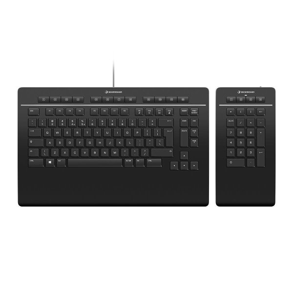 3Dconnexion Keyboard Pro with Numpad, Volle Größe (100%), Verkabelt & Kabellos, USB + RF Wireless + Bluetooth, Scherenschalter, AZERTY, Schwarz