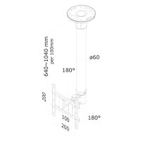 Neomounts Monitor-Deckenhalterung, 101,6 cm (40"), 75 x 75 mm, 200 x 200 mm, 0 - 180°, 360°, Silber