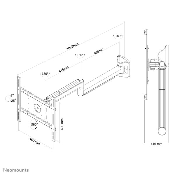 Neomounts Medizinische Wandhalterung, 10 kg, 25,4 cm (10"), 101,6 cm (40"), 100 x 100 mm, 400 x 400 mm, Weiß