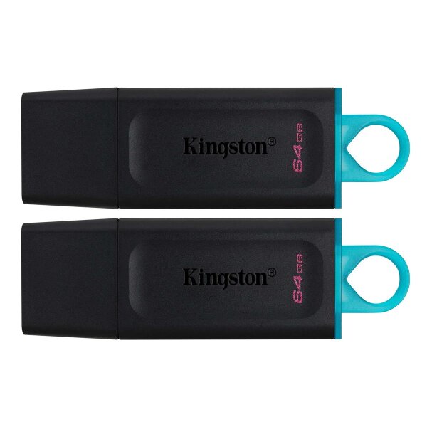 Kingston DataTraveler ® Exodia Schwarz + Türkis - 2 Stück – USB 3.2 USB-Stick, 64 GB, USB Typ-A, 3.2 Gen 1 (3.1 Gen 1), Kappe, 11 g, Schwarz, Türkis