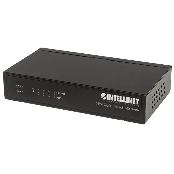 Intellinet 5-Port Gigabit Ethernet PoE+ Switch, 4 x PSE PoE-Ports, IEEE 802.3at/af Power-over-Ethernet (PoE+/PoE), 60 W, Desktop, Unmanaged, Gigabit Ethernet (10/100/1000), Power over Ethernet (PoE)