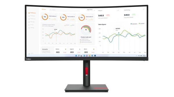 Lenovo ThinkVision T34w-30, 86,4 cm (34"), 3440 x 1440 Pixel, Wide Quad HD, LED, 6 ms, Schwarz