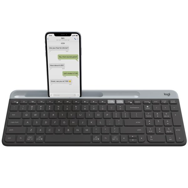 Logitech Slim Multi-Device Wireless Keyboard K580, Volle Größe (100%), Kabellos, RF Wireless + Bluetooth, Graphit