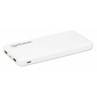 Manhattan Powerbank 10.000 mAh, Zwei USB-A-Ausgangsports (2,1 A und 1 A), zwei Eingangsports (USB-C und Micro-USB, jeweils 2 A), 10.000 mAh, weiß, 10000 mAh, Lithium Polymer (LiPo), Weiß