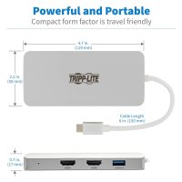 Tripp U442-DOCK12-S USB-C Dock, Dreifach-Display – HDMI, VGA, USB 3.x (5 Gbps), USB-A-Nabe, 100 W PD-Aufladung, USB 3.2 Gen 2 (3.1 Gen 2) Type-C, Silber, HDMI, USB 3.2 Gen 1 (3.1 Gen 1) Type-A, USB 3.2 Gen 2 (3.1 Gen 2) Type-C, VGA, China, USB, 60 W