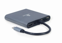 Gembird A-CM-COMBO6-01, USB 3.2 Gen 1 (3.1 Gen 1) Type-C, 60 W, Grau, MicroSD (TransFlash), SD, 3.5mm, HDMI, USB 3.2 Gen 1 (3.1 Gen 1) Type-A, USB Typ-C, VGA, Metall