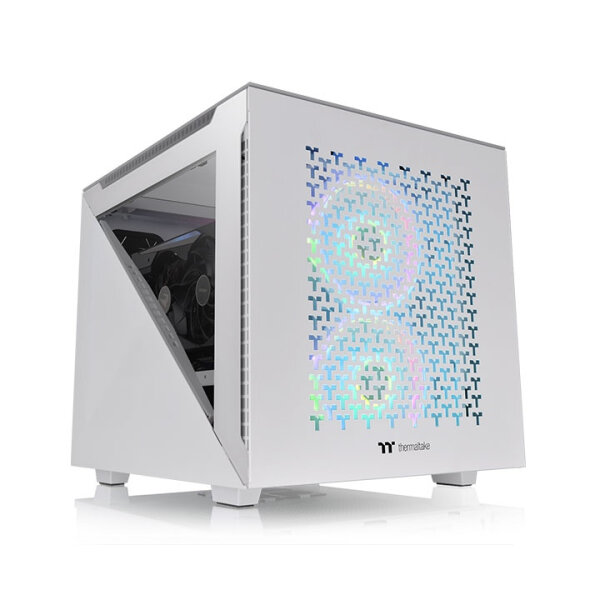 Thermaltake Divider 200 TG Air Snow Micro, Micro Tower, PC, Weiß, SPCC, Gehärtetes Glas, Gaming, Blau, Grün, Rot