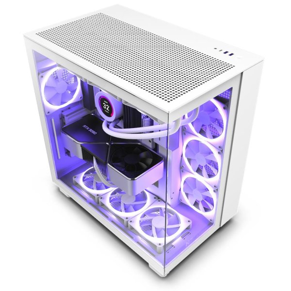 NZXT H9 All white, Midi Tower, PC, Weiß, ATX, micro ATX, Mini-ITX, Stahl, Gehärtetes Glas, 16,5 cm