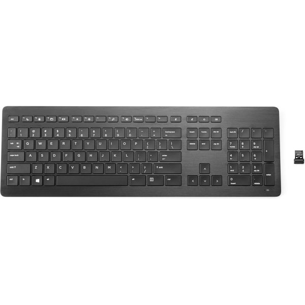 HP Wireless Premium Tastatur, Volle Größe (100%), Kabellos, RF Wireless, Membran Key Switch, Schwarz