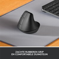 Logitech Lift, Linkshändig, Vertikale Ausführung, Optisch, RF Wireless + Bluetooth, 4000 DPI, Graphit