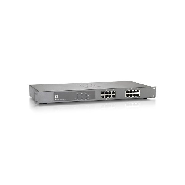 LevelOne 16-Port-Gigabit Ethernet-PoE-Switch, 802.3at PoE+, 240W, Unmanaged, Gigabit Ethernet (10/100/1000), Vollduplex, Power over Ethernet (PoE), Rack-Einbau