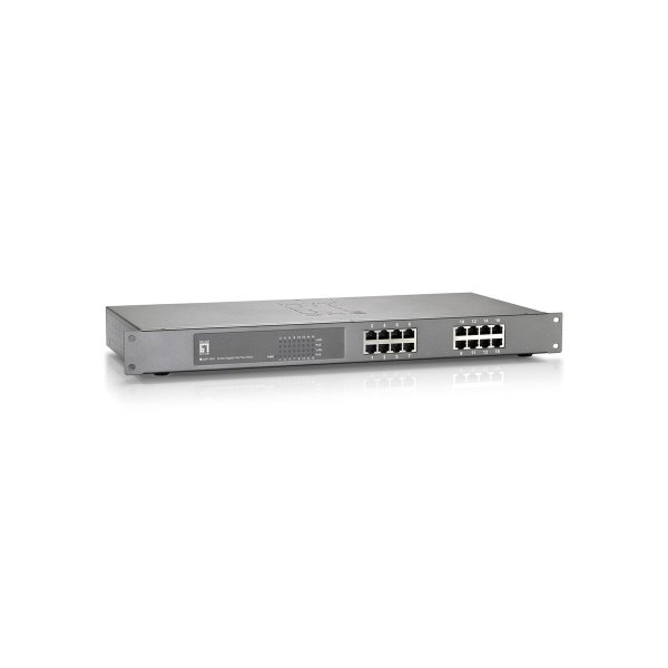 LevelOne 16-Port-Gigabit Ethernet-PoE-Switch, 802.3at PoE+, 480W, Unmanaged, Gigabit Ethernet (10/100/1000), Vollduplex, Power over Ethernet (PoE), Rack-Einbau