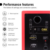 Monkey Banana Gibbon 8, 2-Wege, 2.0 Kanäle, Kabelgebunden, 110 W, 45 - 22000 Hz, Rot