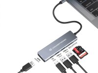 Conceptronic DONN23G 6-in-1 USB 3.2 Gen 1 Dockingstation, USB 3.0 x 2, 100W USB PD, 4K 60Hz HDMI, SD, TF/MicroSD, Kabelgebunden, USB 3.2 Gen 1 (3.1 Gen 1) Type-C, 100 W, Grau, MicroSD (TransFlash), SD, SDHC, SDXC, 4K Ultra HD