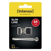 Intenso Slim Line, 64 GB, USB Typ-A, 3.2 Gen 1 (3.1 Gen 1), 100 MB/s, Kappe, Schwarz