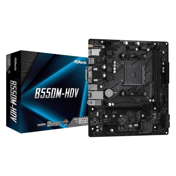 ASRock B550M-HDV, AMD, Socket AM4, 3rd Generation AMD Ryzen™ 3, 3rd Generation AMD Ryzen 5, 3rd Generation AMD Ryzen™ 7, 3rd..., DDR4-SDRAM, 64 GB, DIMM