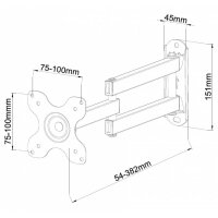 Techly ICA-LCD-923B, 75 x 75 mm, 100 x 100 mm, 0 - 15°, 0 - 180°, Aluminium, Schwarz