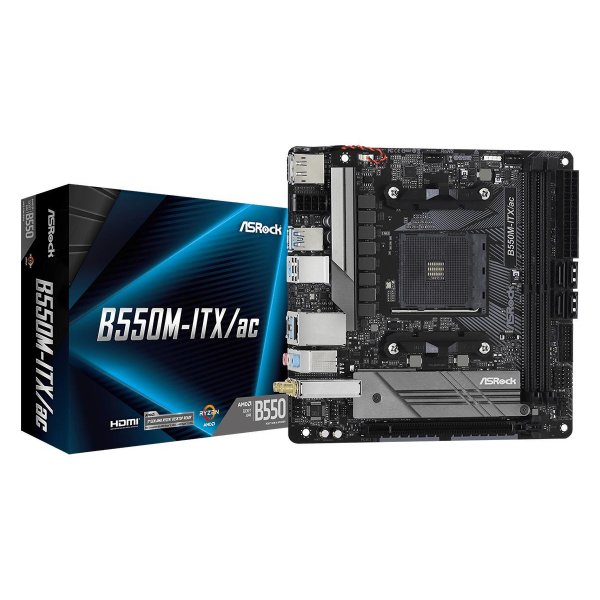 ASRock B550M-ITX/ac, AMD, Socket AM4, 3rd Generation AMD Ryzen™ 3, 3rd Generation AMD Ryzen 5, 3rd Generation AMD Ryzen™ 7, 3rd..., DDR4-SDRAM, 64 GB, DIMM