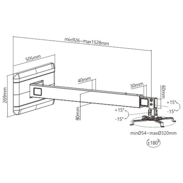 IC Intracom Techly ICA-PM 21, Wand, 15 kg, Schwarz, Kunststoff, Stahl, 180°, -15 - 15°