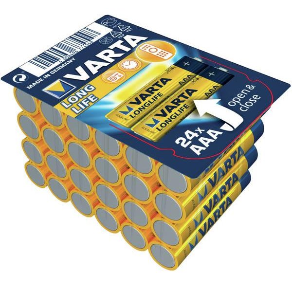 Varta Longlife AAA, Einwegbatterie, AAA, Alkali, 1,5 V, 24 Stück(e), Blau, Gelb