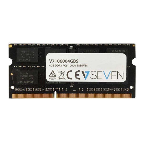 V7 4GB DDR3 PC3-10600 - 1333mhz SO DIMM Notebook Arbeitsspeicher Modul - V7106004GBS, 4 GB, 1 x 4 GB, DDR3, 1333 MHz, 204-pin SO-DIMM, Schwarz