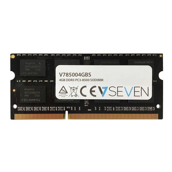 V7 4GB DDR3 PC3-8500 - 1066mhz SO DIMM Notebook Arbeitsspeicher Modul - V785004GBS, 4 GB, 1 x 4 GB, DDR3, 1066 MHz, 204-pin SO-DIMM, Schwarz