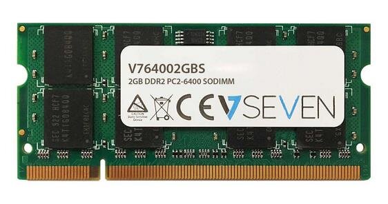 V7 2GB DDR2 PC2-6400 800Mhz SO DIMM Notebook Arbeitsspeicher Modul - V764002GBS, 2 GB, 1 x 2 GB, DDR2, 800 MHz, 200-pin SO-DIMM, Grün