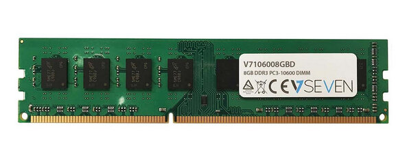 V7 8GB DDR3 PC3-10600 - 1333mhz DIMM Desktop Arbeitsspeicher Modul - V7106008GBD, 8 GB, 1 x 8 GB, DDR3, 1333 MHz, 240-pin DIMM, Grün