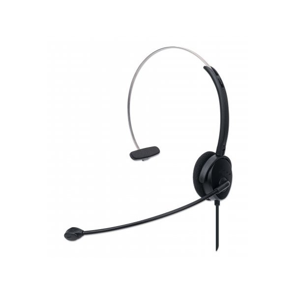 Manhattan Mono USB-Headset, Ohraufliegendes Design (On-Ear), Ohrmuschel einseitig, kabelgebunden, USB-A-Stecker, integrierte Lautstärkeregelung, verstellbares Mikrofon, schwarz, Kabelgebunden, Büro/Callcenter, 20 - 20000 Hz, 180 g, Kopfhörer, Schwarz