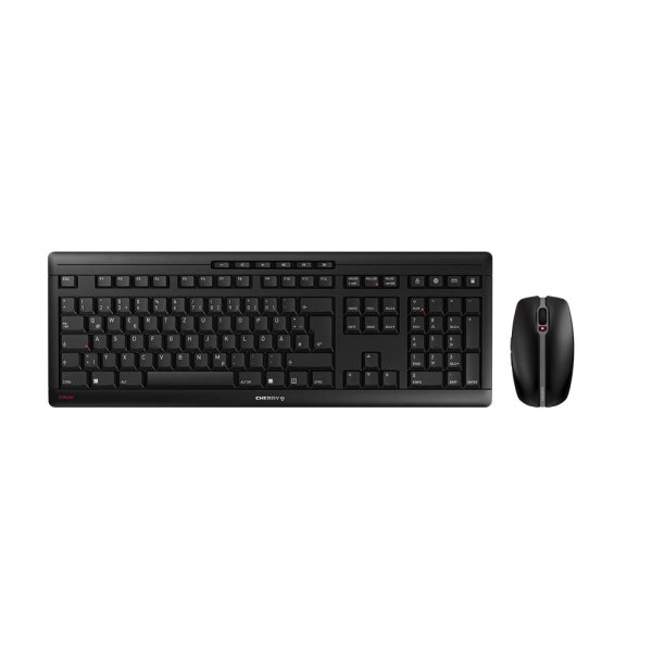 Cherry STREAM SESKTOP, Kebelloses Desktopset, Schwarz, USB (QWERTZ - DE), Kabellos, RF Wireless, Scherenschalter, QWERTZ, Schwarz, Maus enthalten