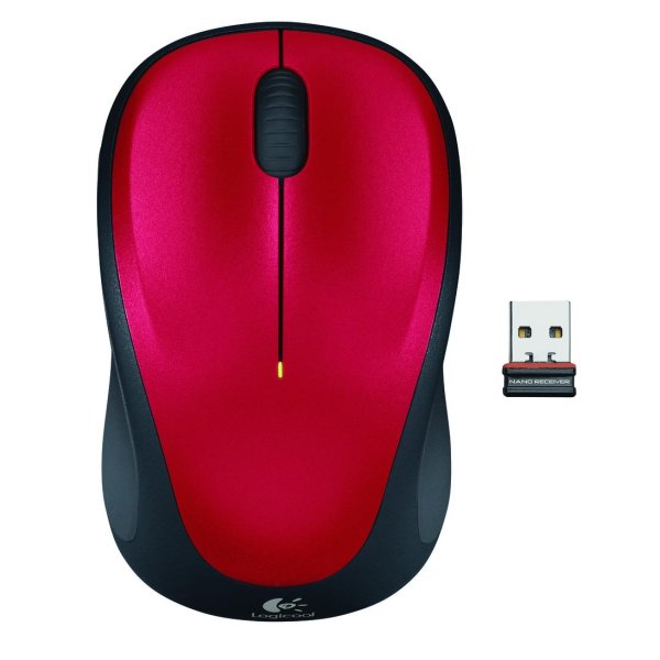 Logitech M235, Beidhändig, Optisch, RF Wireless, Schwarz, Rot