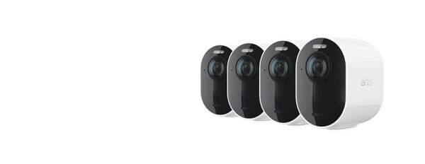 ARLO Ultra 2 Überwachungskamera außen, 4er Set weiß, IP-Sicherheitskamera, Draußen, Kabellos, Amazon Alexa & Google Assistant, FCC, CE, IC, EuP1275, WERCS, Wand