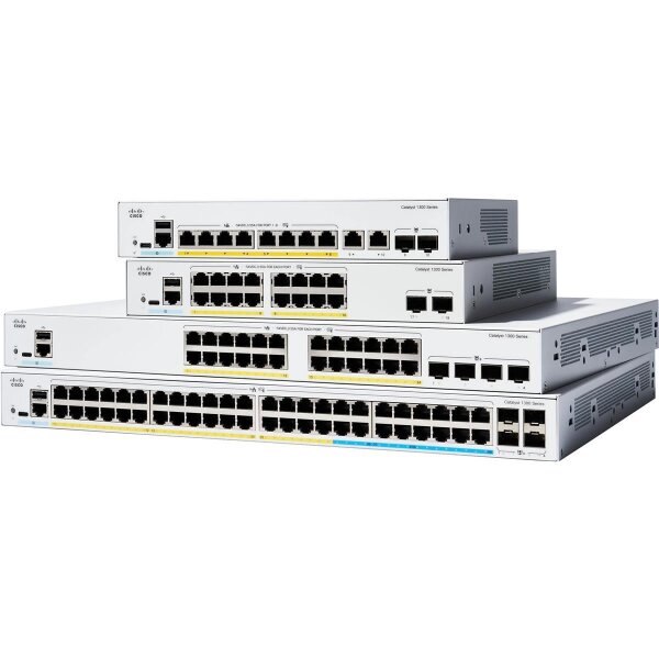 Cisco Catalyst 1300, Managed, L2, Gigabit Ethernet (10/100/1000), Power over Ethernet (PoE), Rack-Einbau