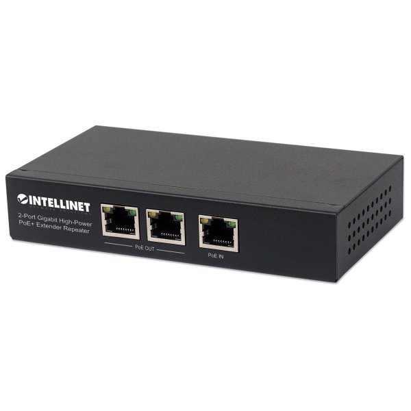 Intellinet 2-Port Gigabit High-Power PoE+ Extender, IEEE 802.3at/af PoE+/PoE, verlängert die Reichweite einer PoE-Verbindung um zusätzliche 100 Meter, 2 PSE-Ports, Metall, Unmanaged, Gigabit Ethernet (10/100/1000), Power over Ethernet (PoE)