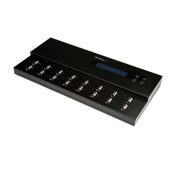 StarTech.com 1:15 USB Stick Klonstation und Löscher, Kopierer für mehrere USB Laufwerke, System and File und Sector-by-Sector Kopieren, 1,5 GB/min, Single und 3-Pass Löschen, LCD Display, 150 W, 100 - 240 V, 2.2 A, 12 V, 12,5 A, ANZ, EU, JP, UK