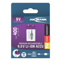 Ansmann ANS 1315-0005 - Li-Ion Akku 9V-Block 340 mAh 9 V 1er-Pack - Akku - 9V-Block