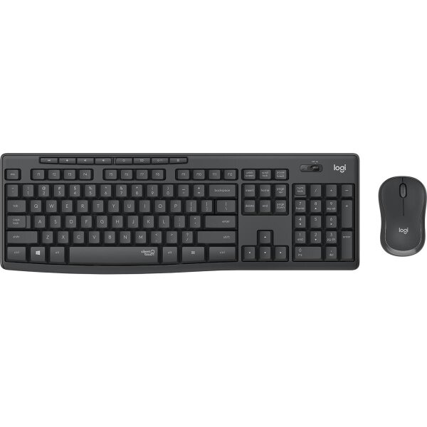 Logitech MK295 Silent Wireless Combo, Volle Größe (100%), Kabellos, RF Wireless, Graphit, Maus enthalten