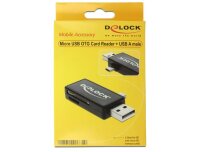 Delock 91731, MicroSD (TransFlash), MicroSDHC, MicroSDXC, MMC, SD, SDHC, SDXC, Schwarz, USB 2.0, 55,2 mm, 28,7 mm, 9,2 mm