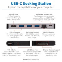 Tripp U442-DOCK5D-GY USB-C Dock – 4K HDMI, USB 3.x (5 Gbps), USB-A/C Nabenanschlüsse, GbE, Speicherkarte, 100 W PD-Aufladung, abnehmbares Kabel, Kabelgebunden, USB 3.2 Gen 1 (3.1 Gen 1) Type-C, 100 W, 10,100,1000 Mbit/s, Grau, MicroSD (TransFlash), SD