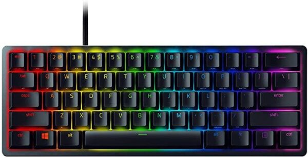 Razer Huntsman Mini Klickend optischer Switch Lila, Kabelgebunden, USB, Optomechanischer Schlüsselschalter, QWERTZ, RGB-LED, Schwarz