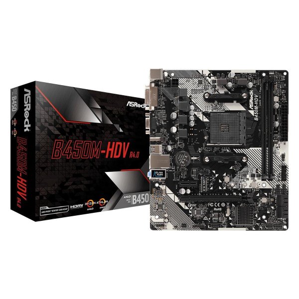 ASRock B450M-HDV R4.0, AMD, Sockel AM4, AMD Athlon, AMD Ryzen™ 3, 2nd Generation AMD Ryzen™ 3, 3rd Generation AMD Ryzen™ 3, AMD..., DDR4-SDRAM, 32 GB, DIMM