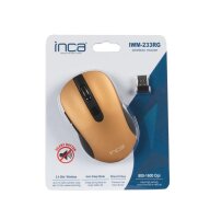 INCA IWM-233RG, Beidhändig, Optisch, RF Wireless, 1600 DPI, Schwarz, Gold