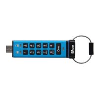 Kingston IronKey 8GB USB-C Keypad 200C, FIPS 140-3 Lvl 3 (ausstehend) AES-256, 8 GB, USB Typ-C, 3.2 Gen 1 (3.1 Gen 1), 145 MB/s, Schutzhülle, Blau