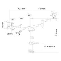 Neomounts Monitor-Tischhalterung, Klemme /Bolzen, 9 kg, 25,4 cm (10"), 68,6 cm (27"), 100 x 100 mm, Silber