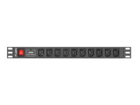 Lanberg PDU-10I-0200-IEC-BK, 1U, Horizontal, Schwarz, 10 AC-Ausgänge, C13-Koppler, Aktivität