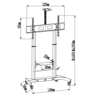 Techly ICA-TR45, Schwarz, 2 Regale, Schwarz, 120 kg, 7 kg, 2,79 m (110")