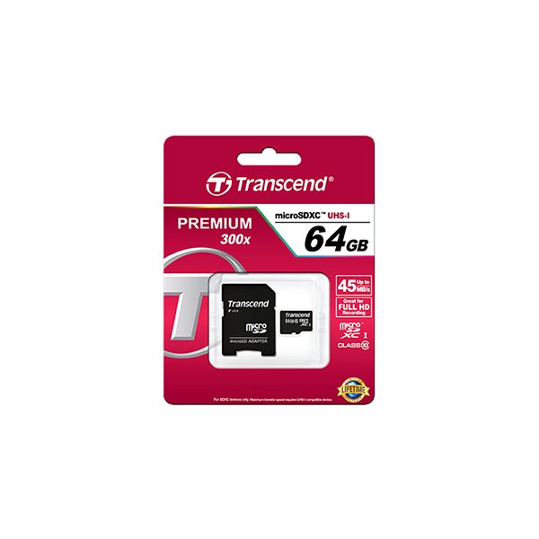 Transcend TS64GUSDXC10, 64 GB, MicroSDXC, Klasse 10, NAND, 90 MB/s, Schwarz