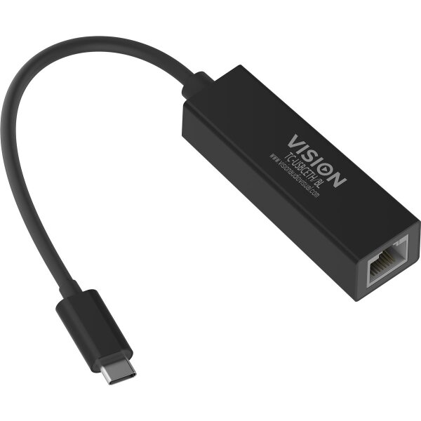 Vision TC-USBCETH/BL, Kabelgebunden, USB Typ-C, Ethernet, Schwarz