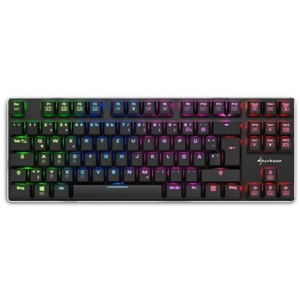 Sharkoon PureWriter TKL RGB, Kabelgebunden, USB, Mechanischer Switch, QWERTY, RGB-LED, Schwarz