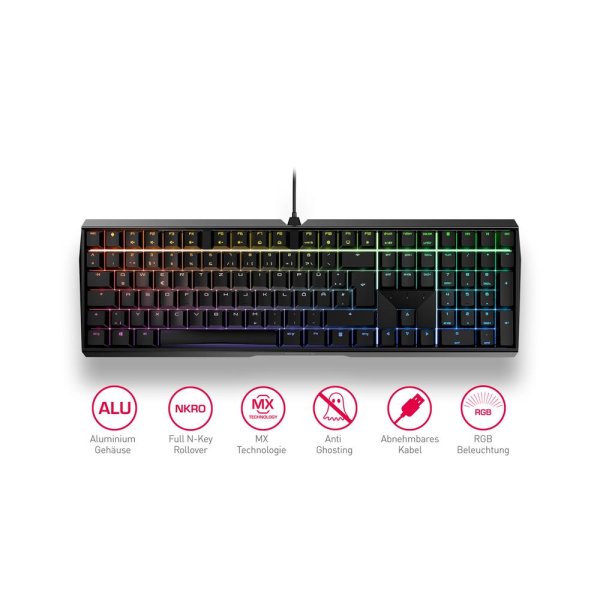 Cherry MX 3.0S RGB, Kabelgebunden, USB, Mechanischer Switch, QWERTZ, RGB-LED, Schwarz